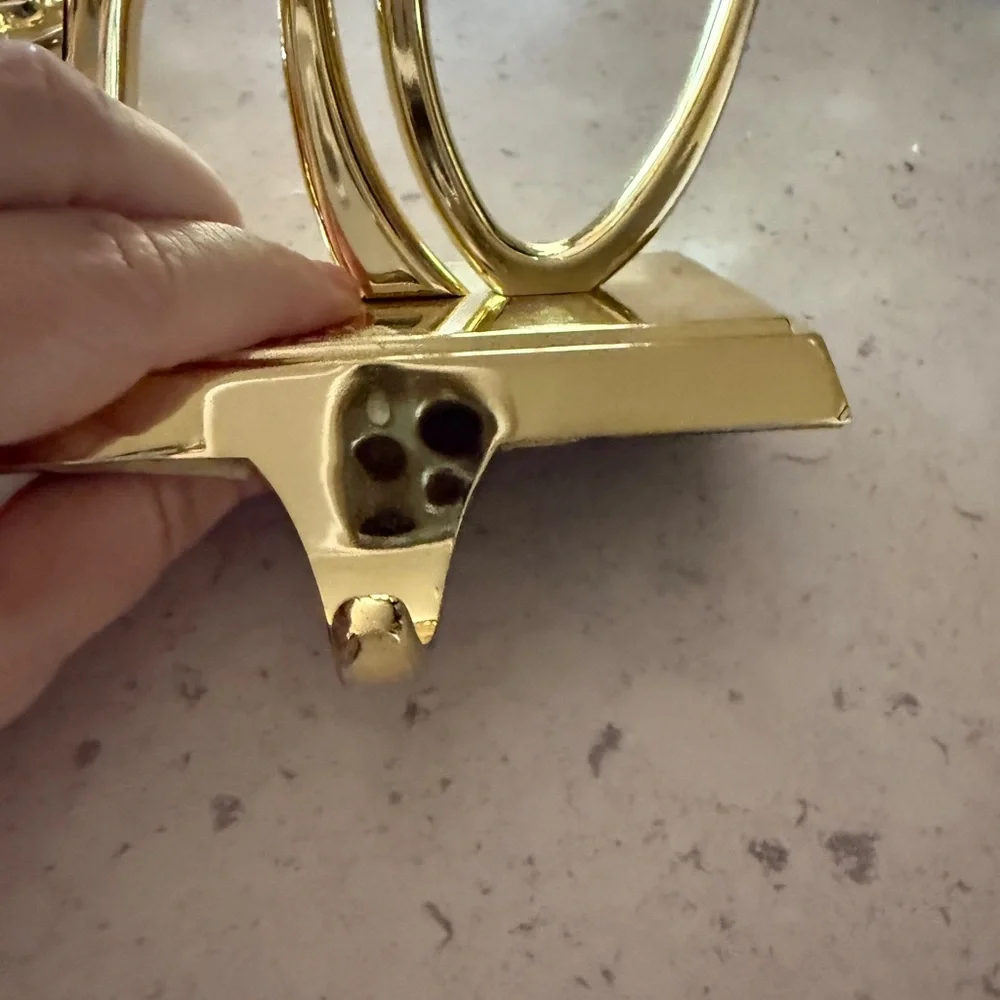 Pottery Barn 3 Ho Ho Ho Stocking Hangers Christmas Gold Tone HEAVY STURDY